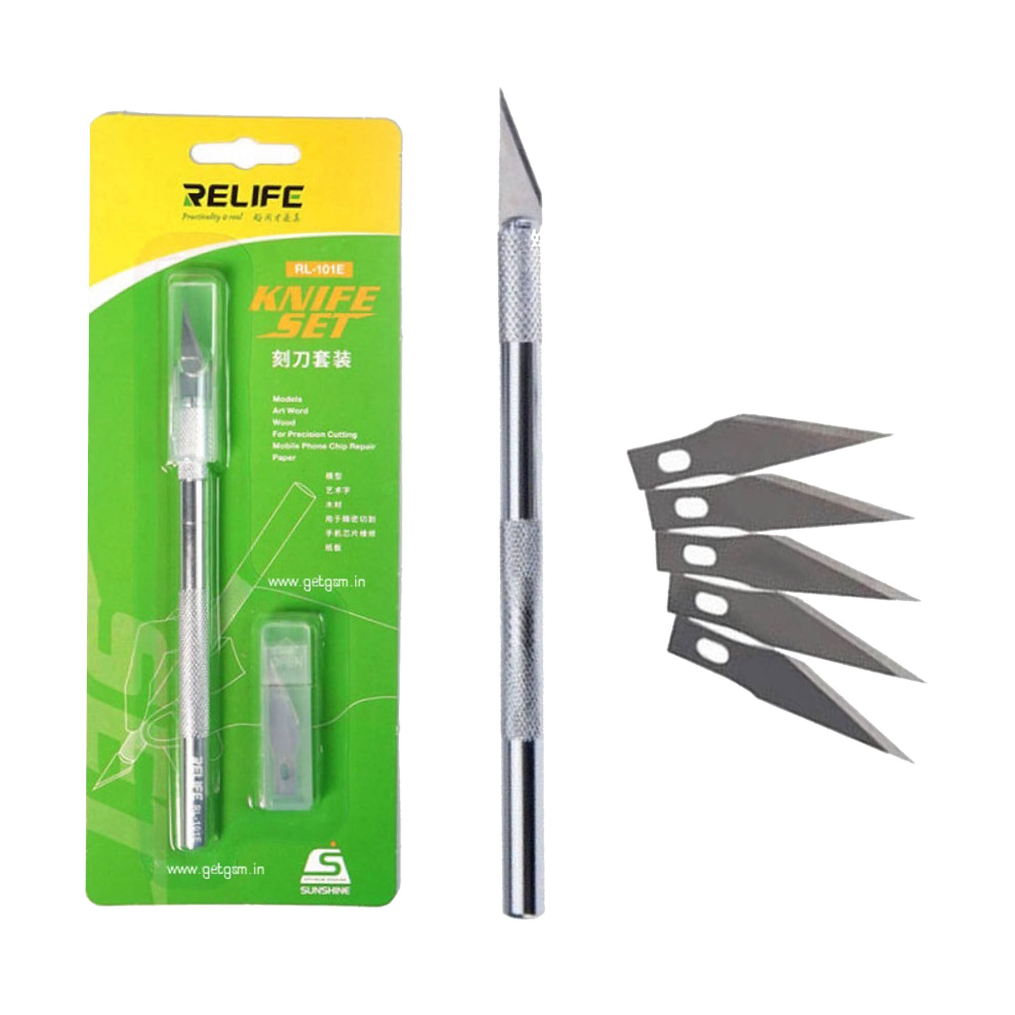 دسته تیغ و کاتر ریلایف مدل RL-101E اورجینال | Relife RL-101E Knife Set with 6 Blades